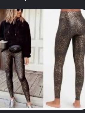 Spanx Leopard Print Faux Leather Leggings Size Medium